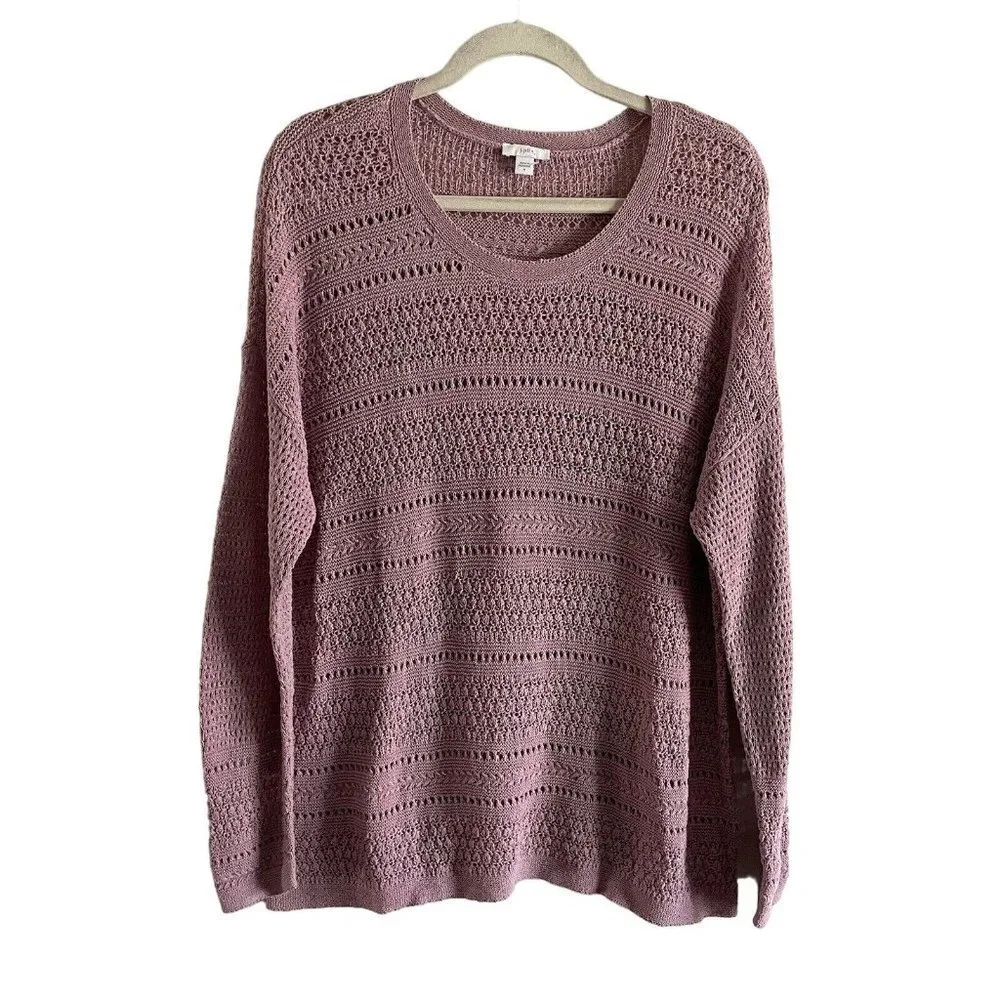 J.Jill Womn M Mauve Cotton Blend Open Knit Textured Stripe Pullover Sweater NWOT